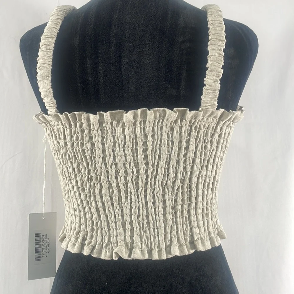 Reformation Vera Linen top,Tan, crop,straps, smocking %100 Linen, Size 8, NWT - Picture 3 of 8